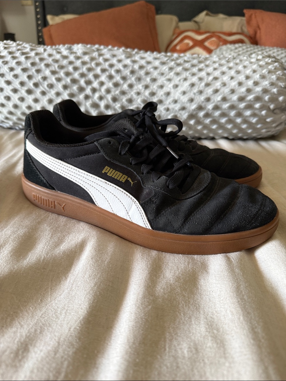Puma Black & White Low-Top Sneakers with Gum Sole
